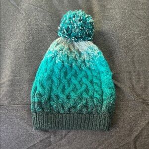 Teal Cable Knit Pom-Pom Beanie